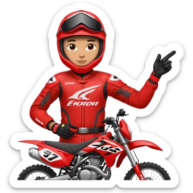 dirtbike rider in red gear signing autographs sticker