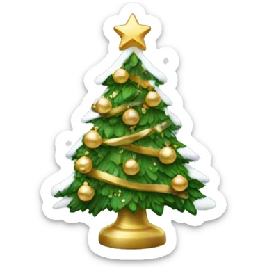 christmas tree with gold ornaments and snow on it sticker