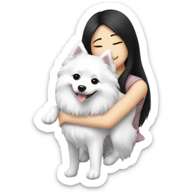 Japanese spitz dog hug black hair girl sticker
