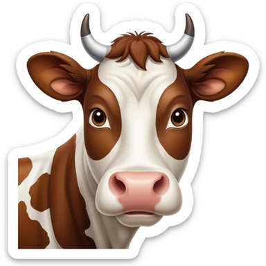 cinematic-noble-brown-and-white-cow-portrait-emoji,-poised-and-regal,-with-a-large,-sturdy-build-and-a-beautifully-patterned-hide-of-rich-brown-accented-by-crisp-white-patches,-deep-set-soulful-brown-eyes,-simplified-yet-sharp-and-sophisticated sticker