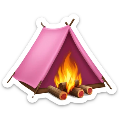 Pink camping tent with fire logs  sticker