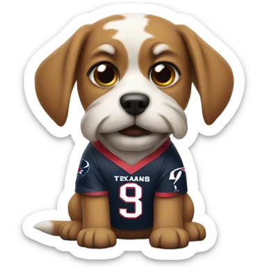 Dog wearing a Houston Texans jersey sticker