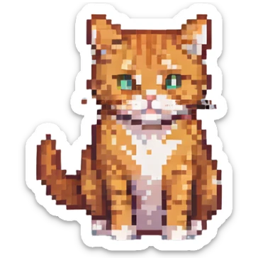 orange tabby cat sitting pixel art sticker