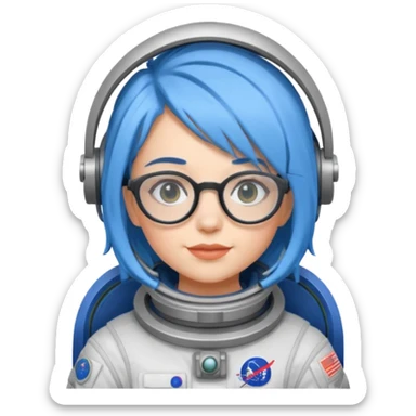 Female astronaut with blue hair, wear glasses sticker