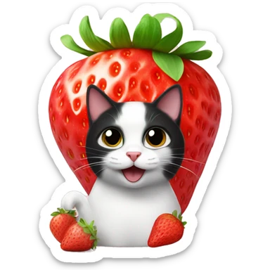 white black cat inside strawberry sticker
