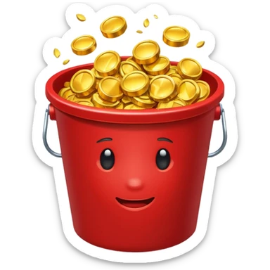 A red bucket full of gold sticker