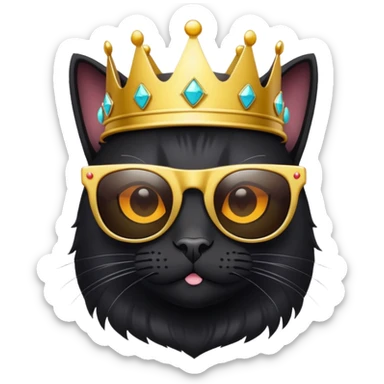 Black cat with crown and sunglasses sticker