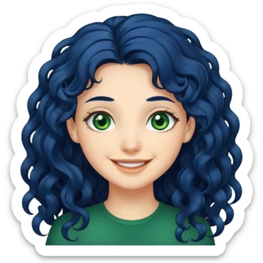 Girl with long  curly dark blue hair, green eyes, and very fair skin. sticker