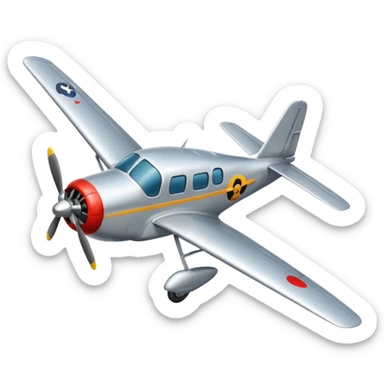 A small propeller plane with a bright painted nose and sturdy landing gear flying low and fast.
 sticker