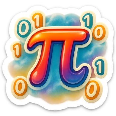  combine the π (pi) math symbol, binary code, and digital mist emerging from it. sticker