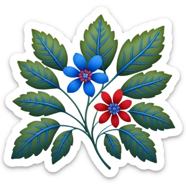 dull green leaves & red & blue flowers filigree design, leaf shapes, flower shapes, nature shapes, toxic nature, toxic plants sticker