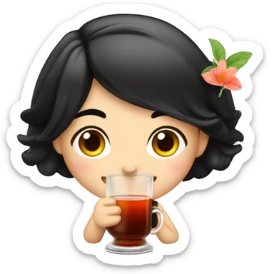 Turkish tea, girl with black hair, relax mood sticker
