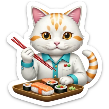 cool cat in a pearl snap western shirt eating sushi sticker