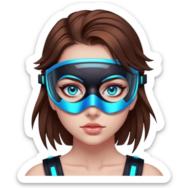 neon cyberpunk style 
girl with brown hair and blue eyes wearing a mask sticker