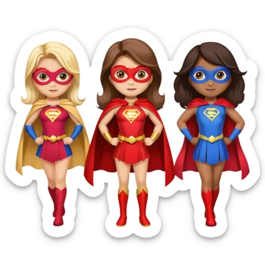 three superhero girls with capes and masks in different colors sticker