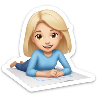 cheerful girl draws on a sheet of paper on the ground sticker