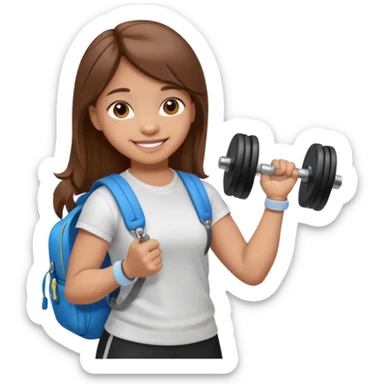 light skin student girl with school bag on back and dumbell in hand sticker