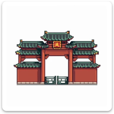 Tiananmen Square in Beijing with traditional Chinese architecture gate, sunny day, travel landmark illustration sticker
