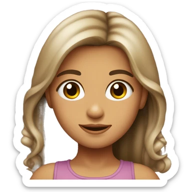 Niña con el pelo largo, con rulos y marrón, piel muy clarita y ojos marrones oscuros  sticker