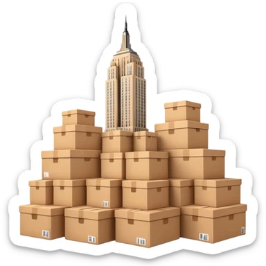 Empire State Building with many plain cardboard boxes sticker