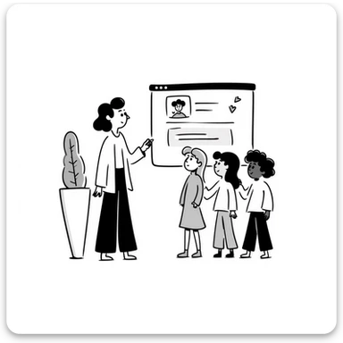 notion doodle style webinar with hand-drawn presenter and viewers, minimal details sticker