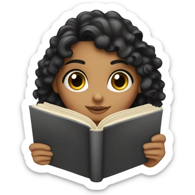 A curly balck haired egyptian girl reading a book sticker
