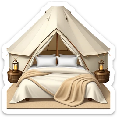 luxury glamping bell tent with chandeliers and plush bedding sticker