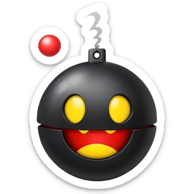 black bomb with a Pacman logo sticker