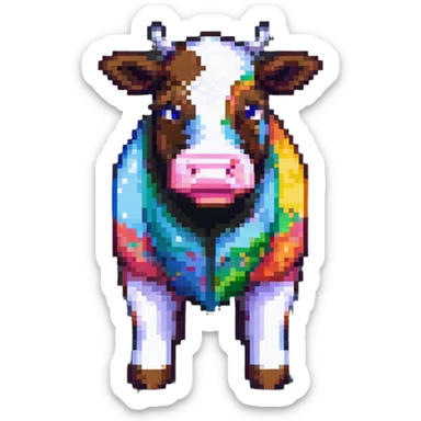 simple blocky Minecraft cow emoji with 2 or 3 large colorful square pixels, chunky and playful sticker