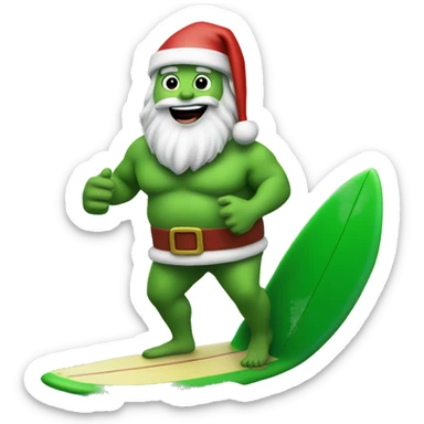 Green skin Santa on a surfboard  sticker