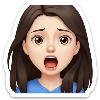 girl with long dark brown hair brown eyes and pale skin crying screaming sticker