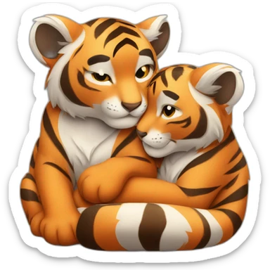 tiger cub cuddles with fox cub sticker
