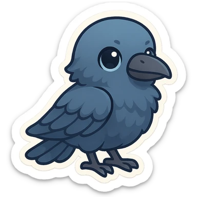 blue raven, cute, cartoonish, chibi stickers illustration style sticker