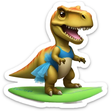 T-rex wearing a tutu on a surfboard  sticker