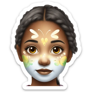 young girl with face paint in the shape of a watercolour butterfl sticker