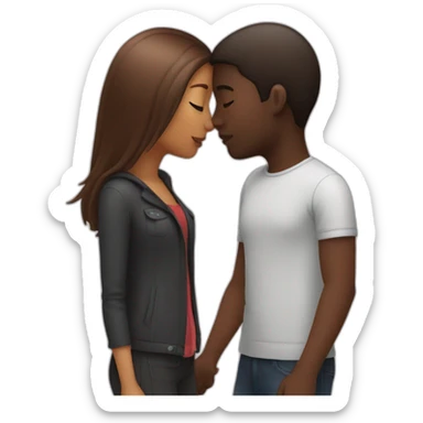 Couple kissing, girl with mid length straight hairs, red highlights and boy a bit dark skin than the girl twinning clothes sticker