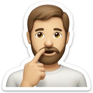 a bearded man with short brown hair, shushing with his finger sticker