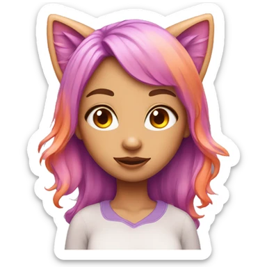girl with cat ears pink hair long one eye orange second eye purple  sticker