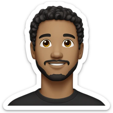 20-year-old man, white skin, Fine wavy hair black hair, goatee, dark brown eyes, black t-shirt. sticker