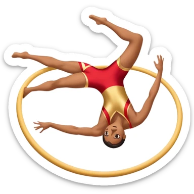 A skilled acrobat mid-air, executing a breathtaking flip with perfect control. The pose radiates strength, balance, and agility. The background suggests a dynamic performance space, with stage lights or a competition arena, emphasizing motion, precision, and teamwork. sticker