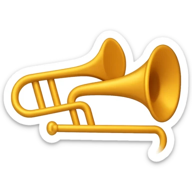 Create an image of a trombone in the style of Apple emojis, but from the same side angle perspective as the hand drawn black outline trombone. The background should be minimal and clean, matching the Apple emoji style's simplicity and clarity. sticker