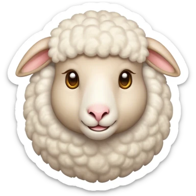 Cinematic Cute Sheep Portrait Emoji, Head tilted playfully and inquisitively, featuring a fluffy, pristine white fleece with soft, perky ears, round, sparkling gentle eyes filled with curiosity, Simplified yet irresistibly adorable features, highly detailed, glowing with a warm, friendly glow, high shine, affectionate and mellow, stylized with a touch of pastoral whimsy, bright and endearing, soft glowing outline, capturing the essence of a mischievous yet loving sheep, so playful it feels like it could graze out of the screen and into your arms! sticker
