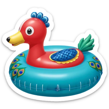 Red balloon animal dog pool floatie and peacock pool floatie sticker