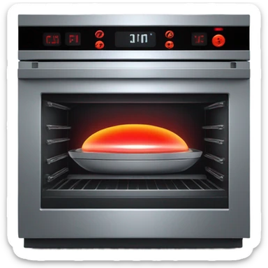 "A compact, futuristic infrared oven emitting a soft red glow,  sticker