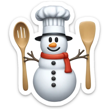 snowman with chefs hat and kitchen utensil sticker