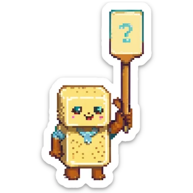a butter slice character in pixel art, holding an auction paddle with a number, bidding at an auction sticker