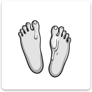 detailed illustration of bare foot soles with white sap sticking to them, realistic drawing sticker