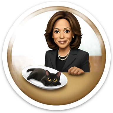 Kamala Harris with a cat on a plate  sticker