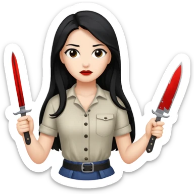 Women standing with a knife behind her back sticker