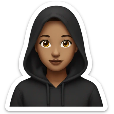 Girl with brown long straight hair and brown eyes with makeup in a black hoodie sticker